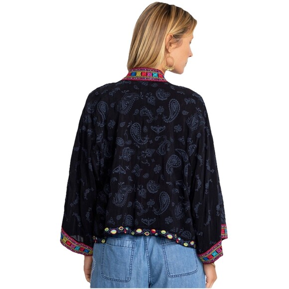 Johnny Was Star Danica Short Kimono Large Black Print Embroidered Jacket $388 - Picture 2 of 13